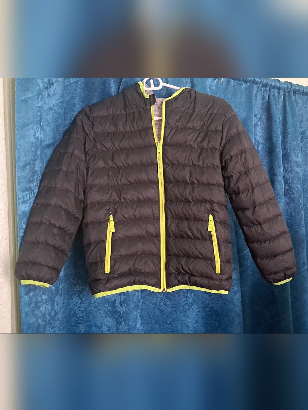 Kids Black Puffer Jacket with Yellow Trim